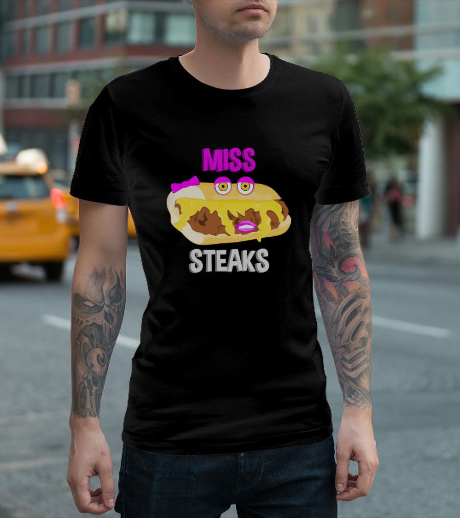 MISS STEAKS Cheese Steak Sandwich Character with Bow and Eyes T-Shirt