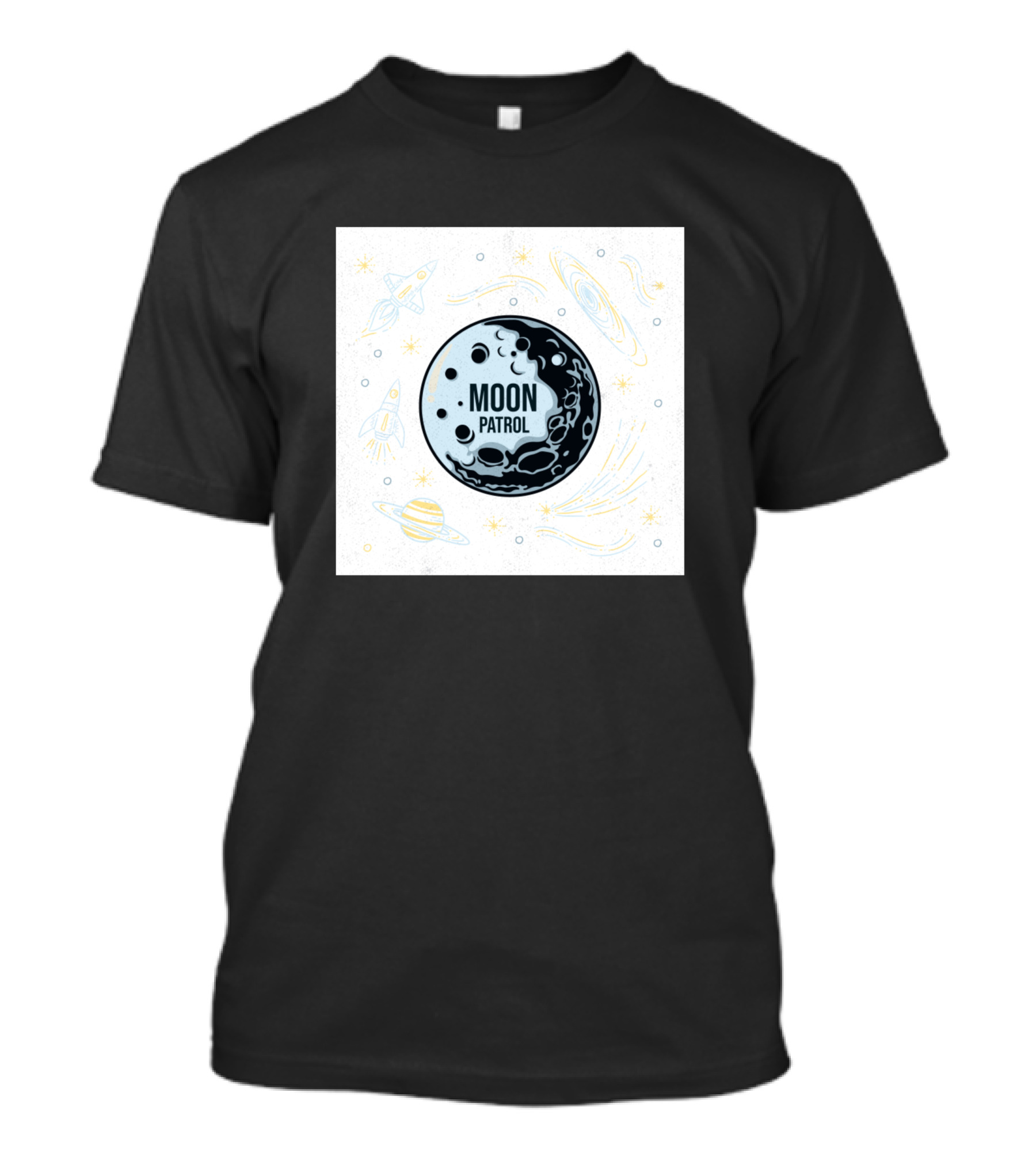 Moon Patrol Galaxy Outer Space Exploration With Rockets And Planets T-Shirt