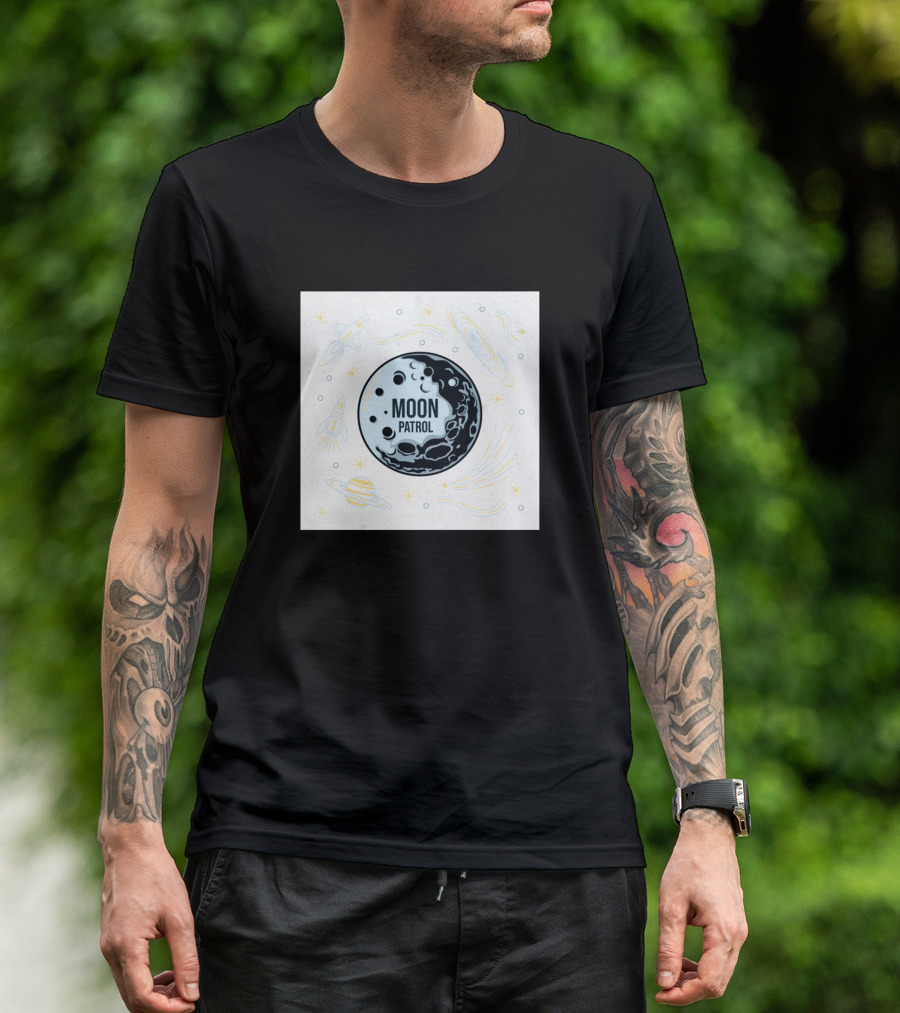 Moon Patrol Galaxy Outer Space Exploration With Rockets And Planets T-Shirt