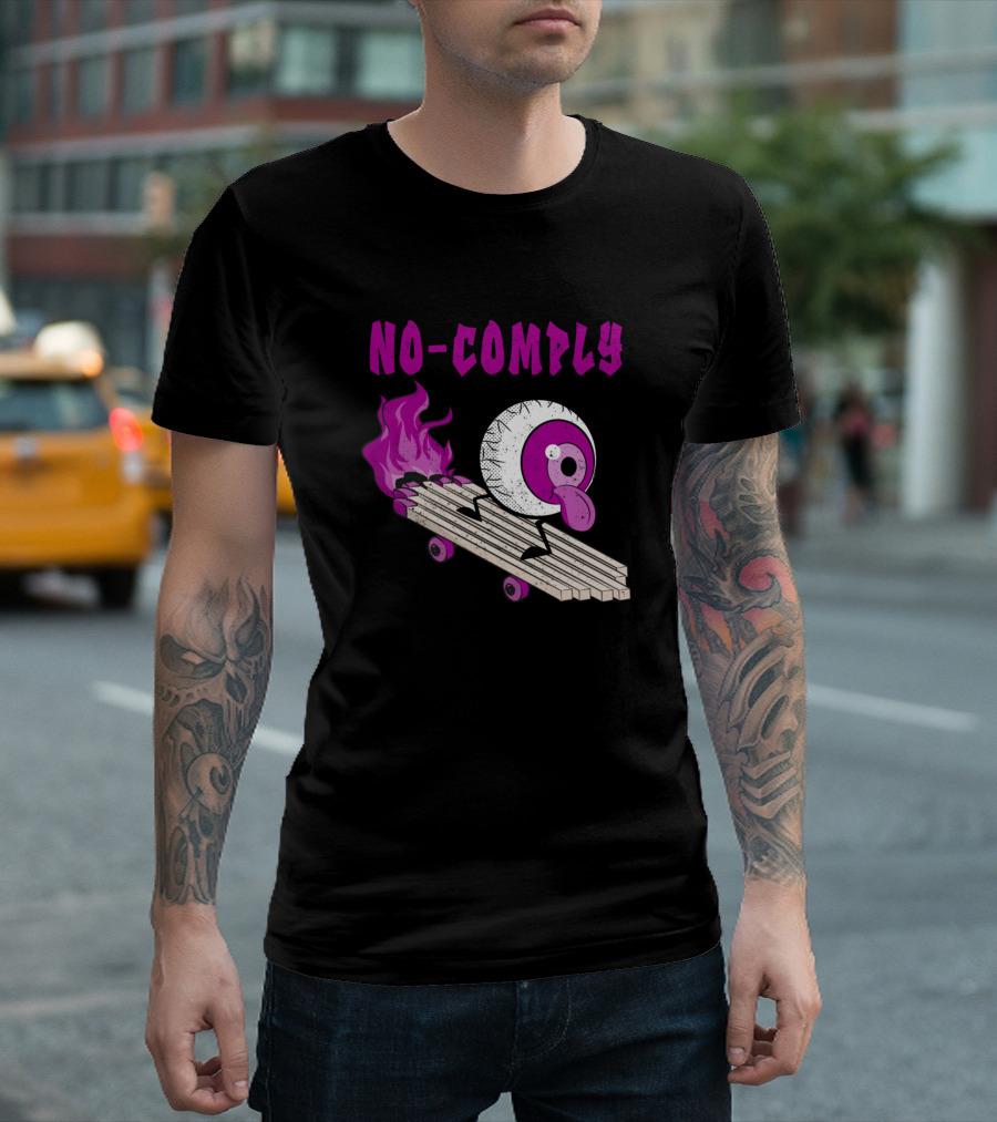 No Comply Flaming Eyeball Skateboard T-Shirt