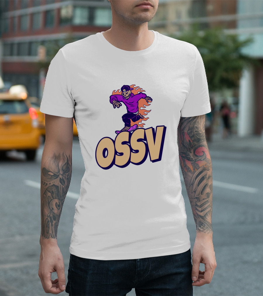 OSSV Purple Flaming Skeleton Skater T-Shirt