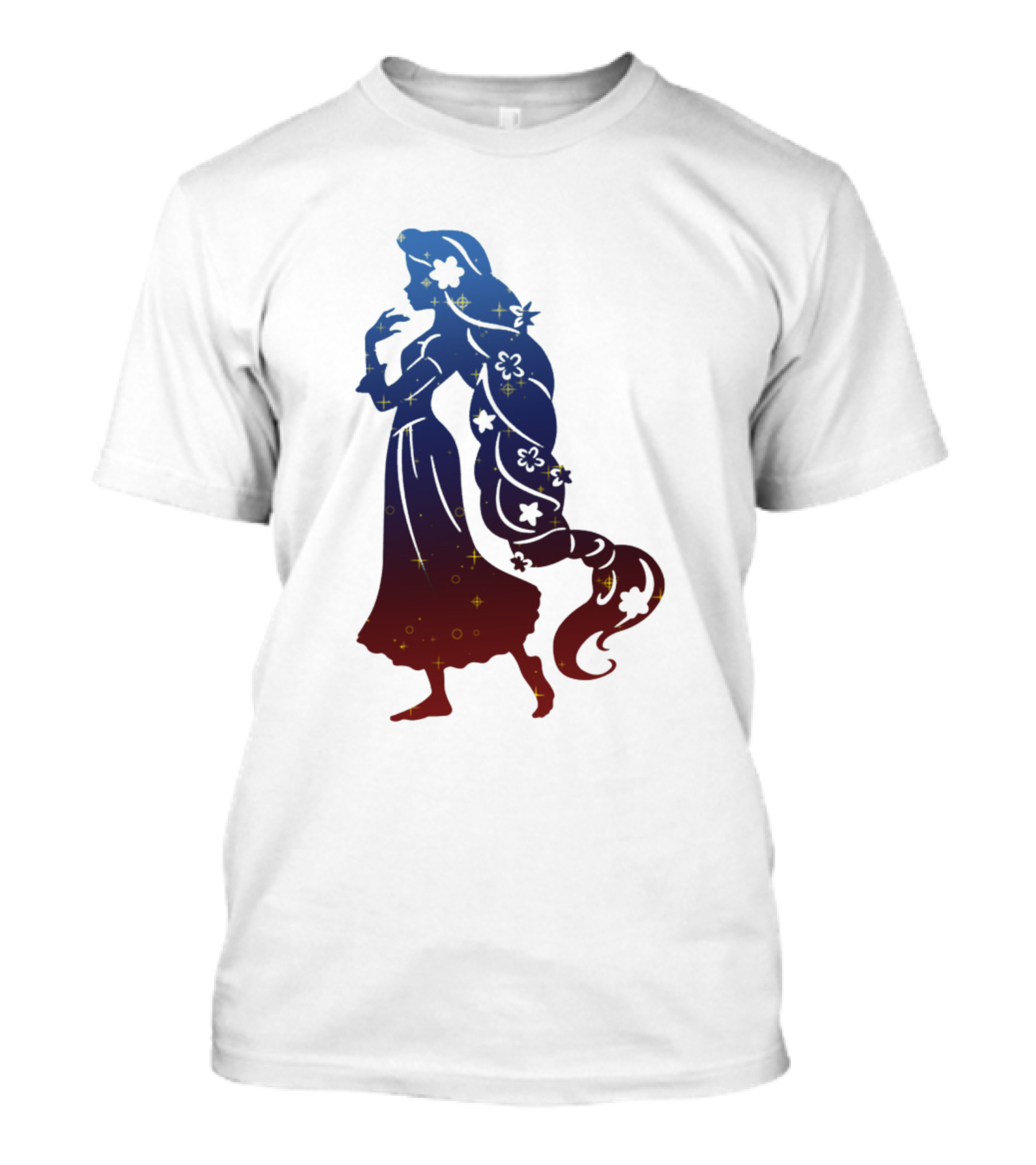Rapunzel Galaxy Silhouette With Stars And Flowers T-Shirt