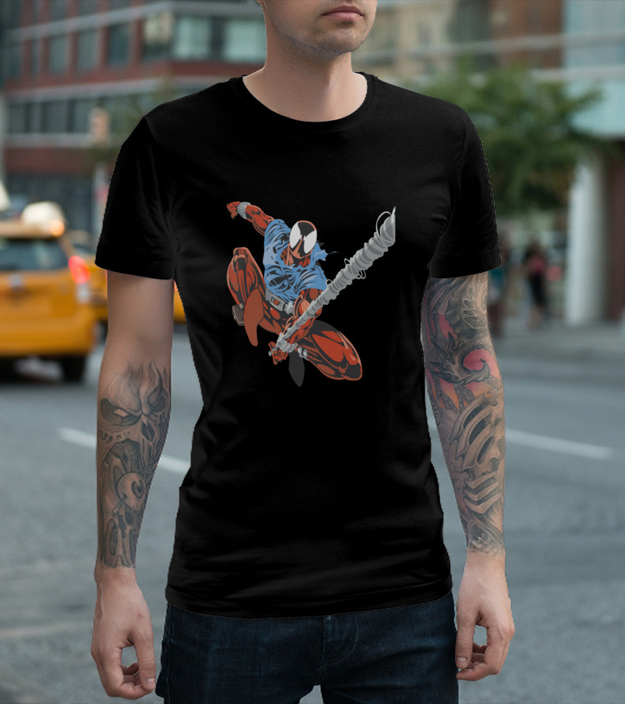 Scarlet Spider Marvel Superhero Swinging Action Pose T-Shirt