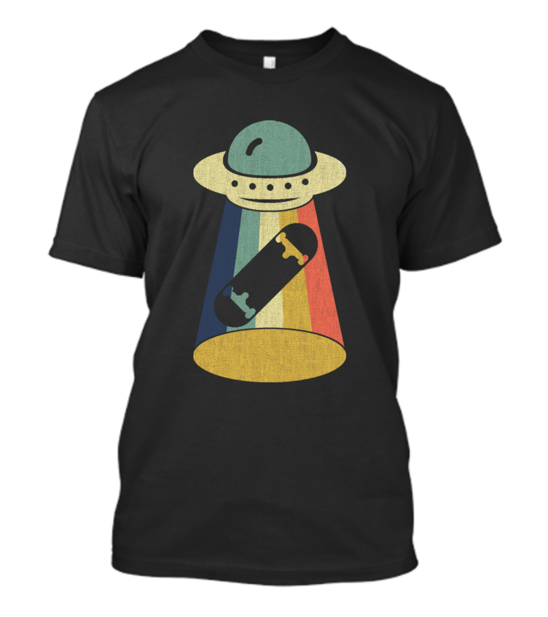 Skateboarder Experiencing UFO Abduction In Rainbow Tractor Beam T-Shirt