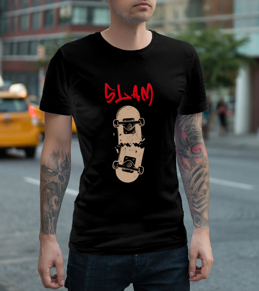 Slam Broken Skateboard Funny Tan T-Shirt