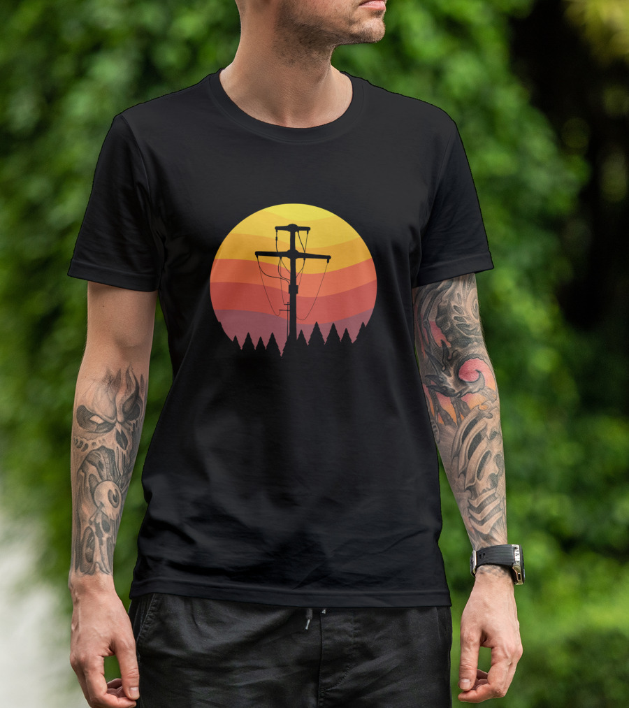 Silhouette Of A Forest With Powerline In A Vibrant Sunset T-Shirt