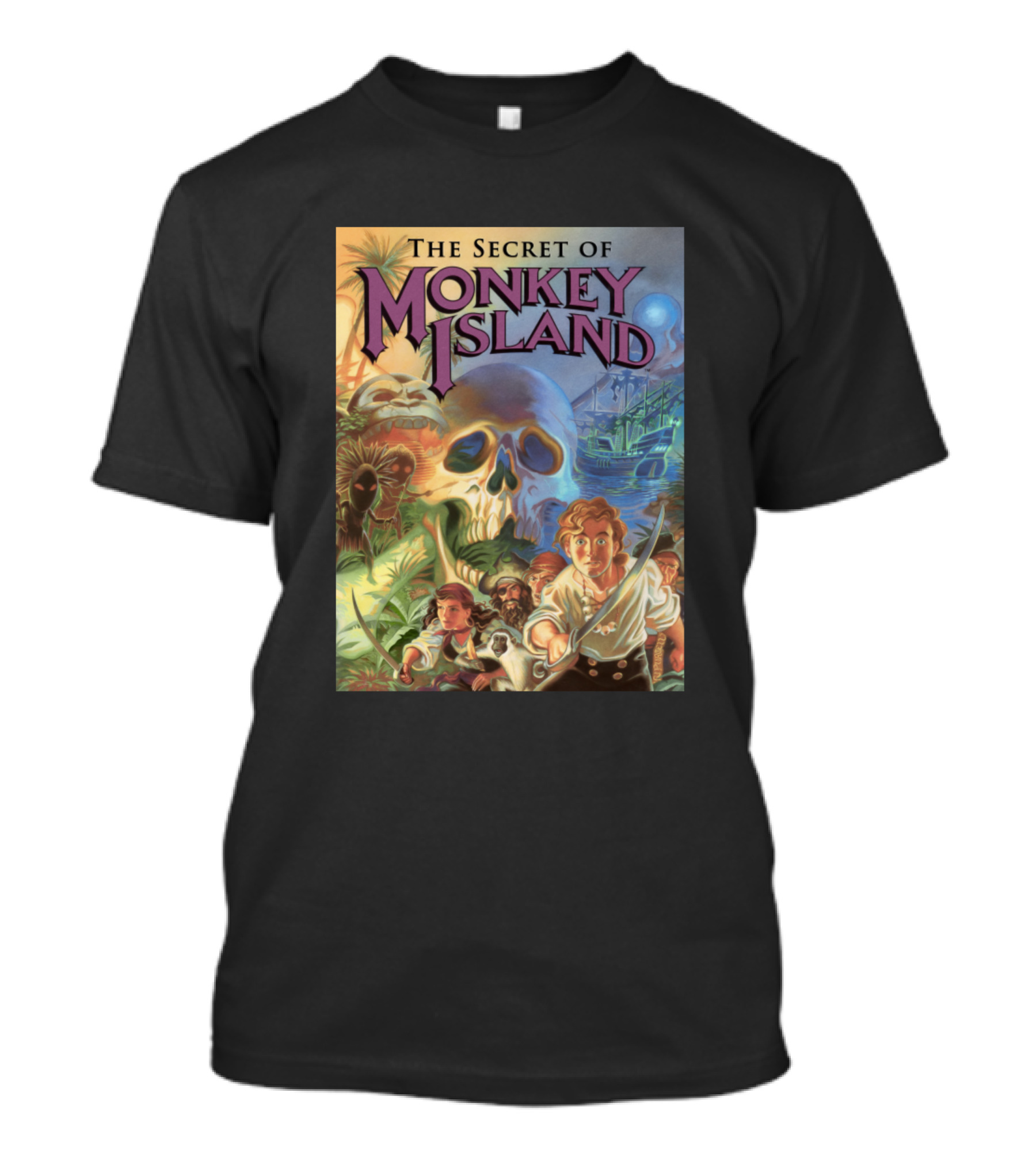 The Secret Of Monkey Island Skull And Adventurers On Magical Seaquest T-Shirt