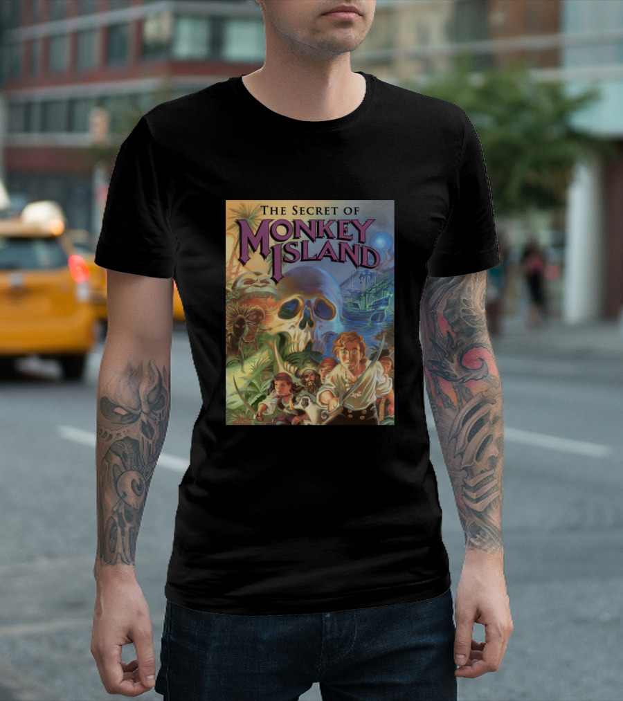The Secret Of Monkey Island Skull And Adventurers On Magical Seaquest T-Shirt