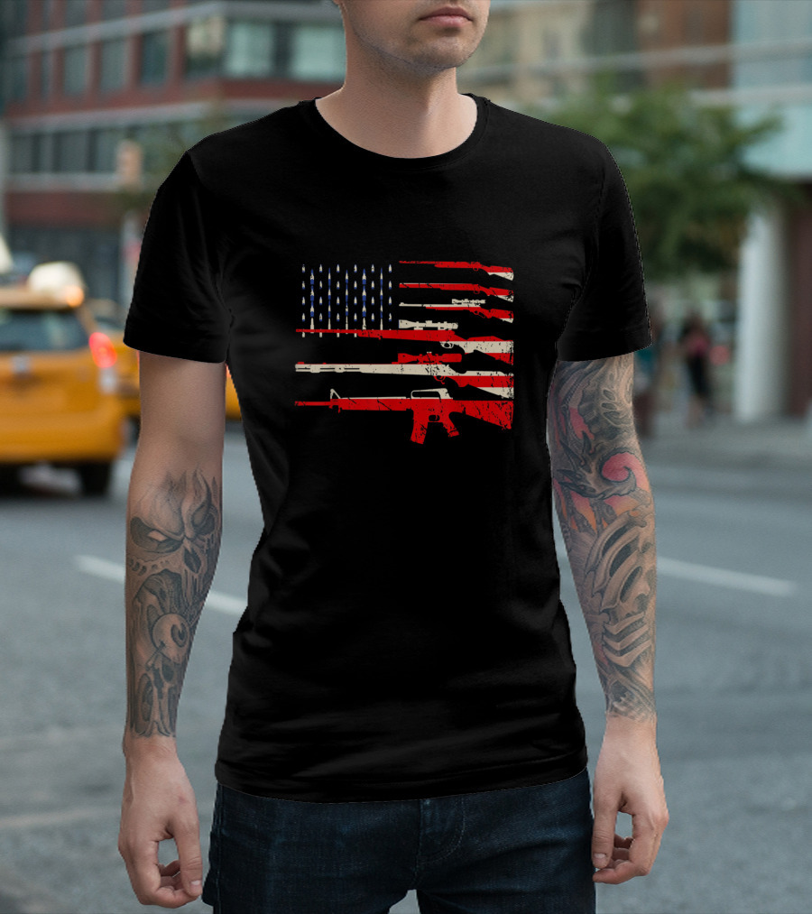 Usa Flag Rifles Guns Weapons 2A Amendment T-Shirt