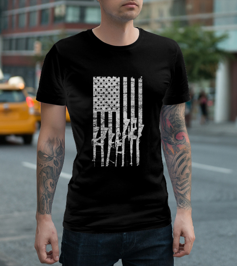 Usa Guns Weapons Flag Rifles Stripes Military Desi Stars And Stripes Rifle T-Shirt