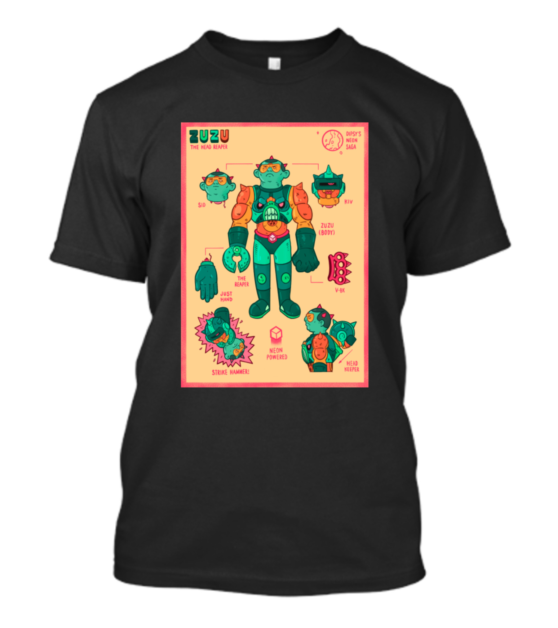 ZUZU The Head Reaper Dipsy's Neon Saga Strike Hammer Neon Powered T-Shirt
