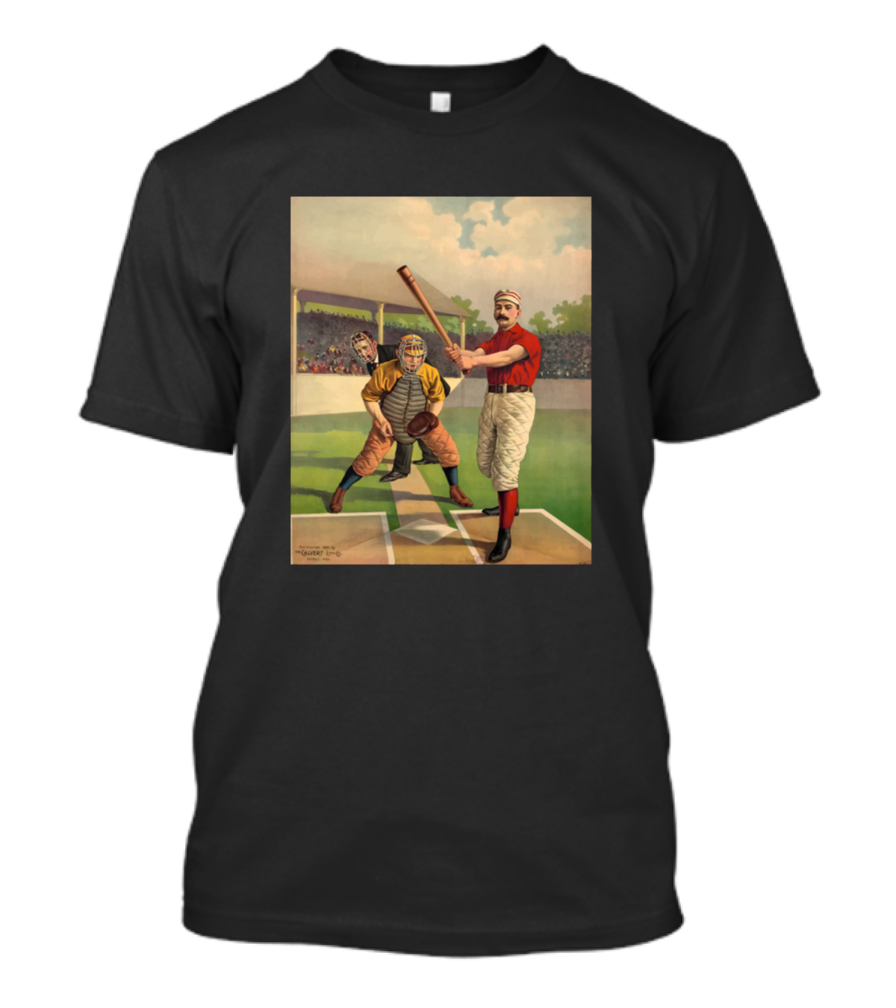 Vintage Baseball Players At Bat In Classic Stadium Scene T-Shirt