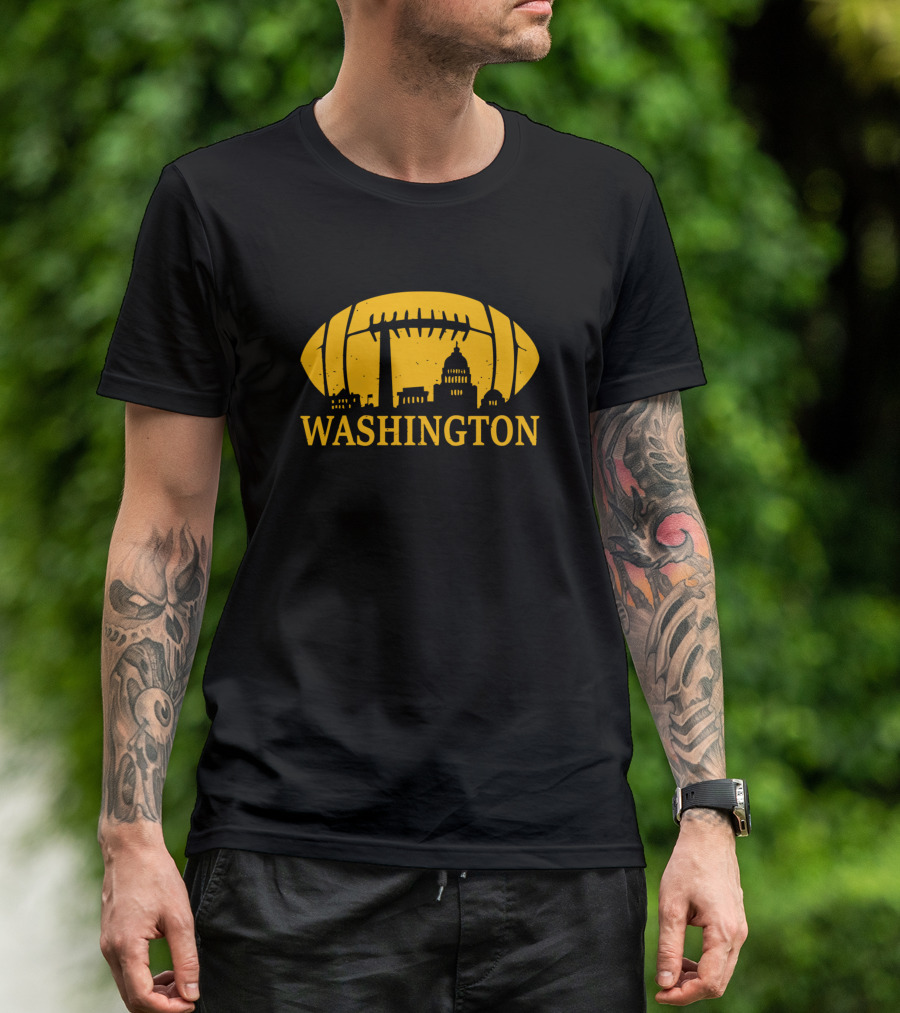 Washington Football Team Capitol Silhouette Football T-Shirt