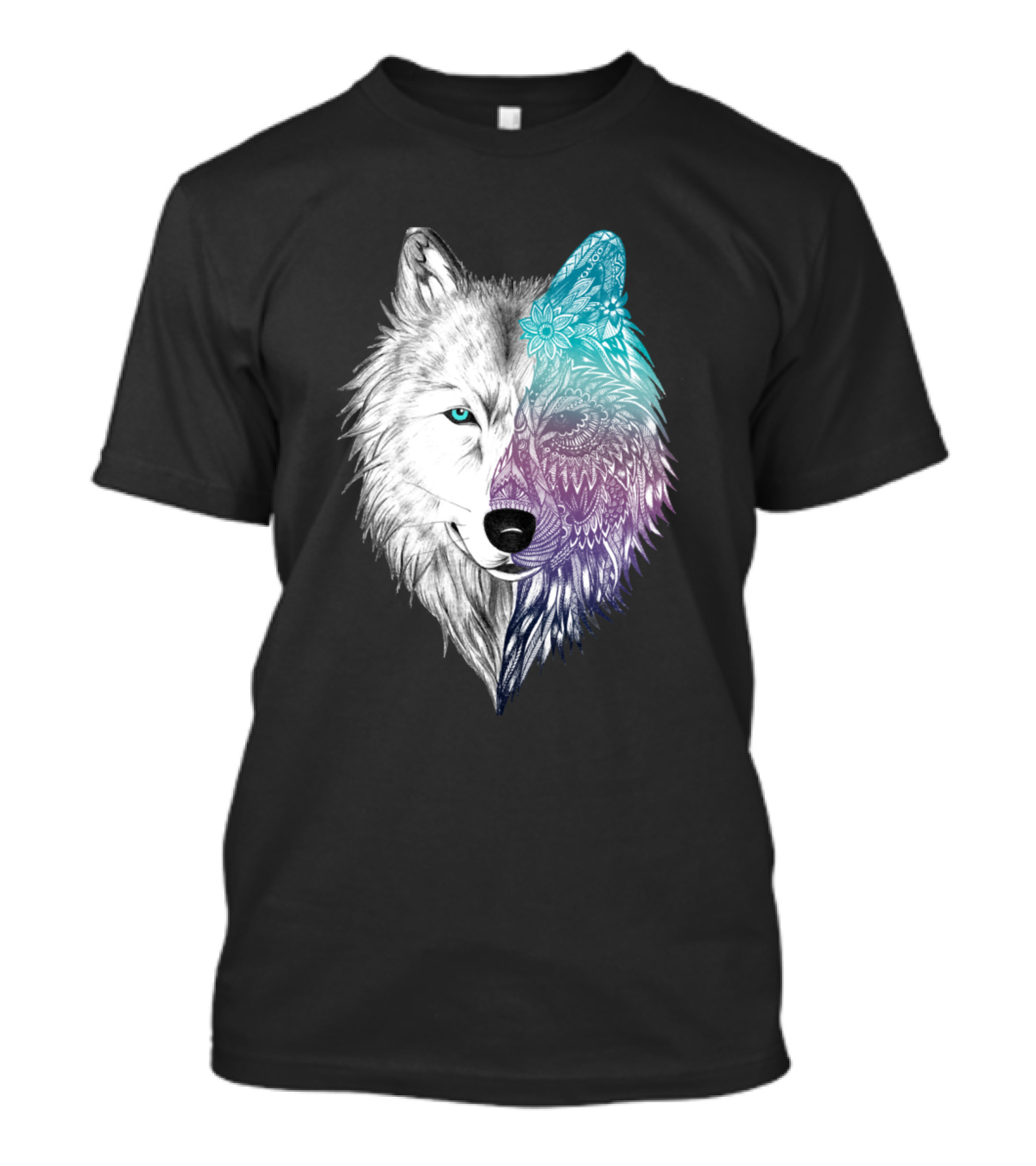 Wolf Wolf Mandala Wild Life Intricate Half-Color T-Shirt