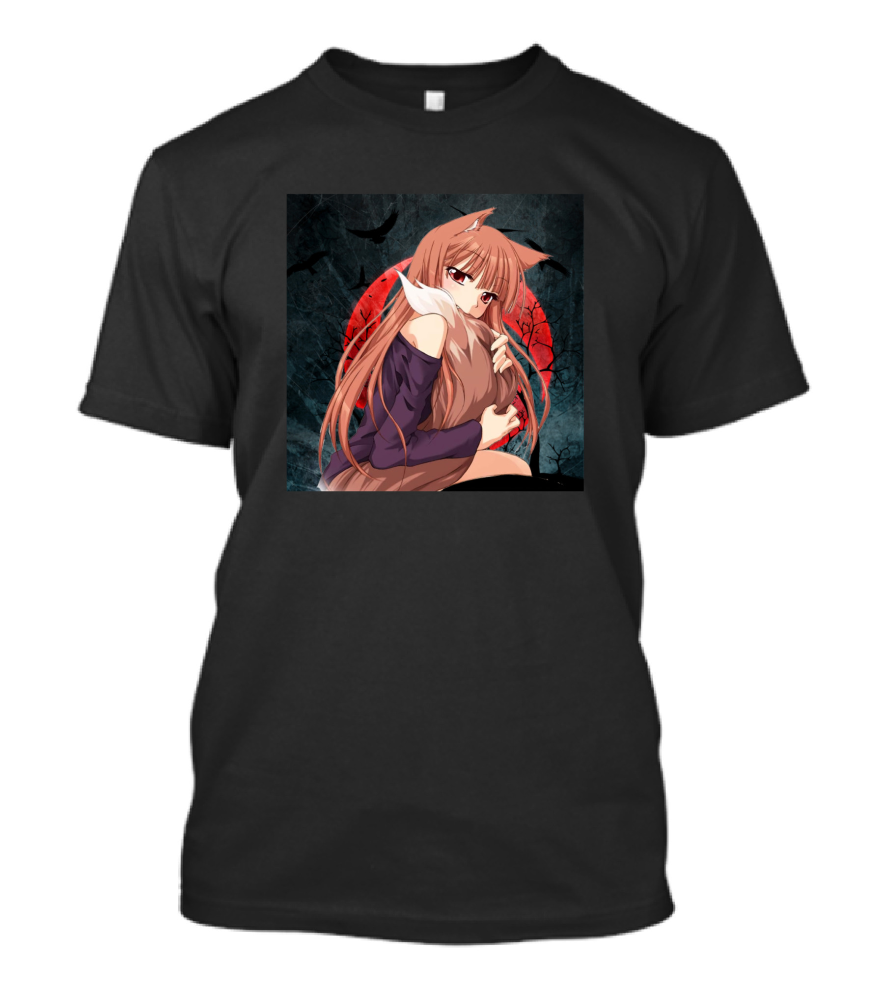 Spice And Wolf Anime Manga Holo Red Moon Forest Setting T-Shirt