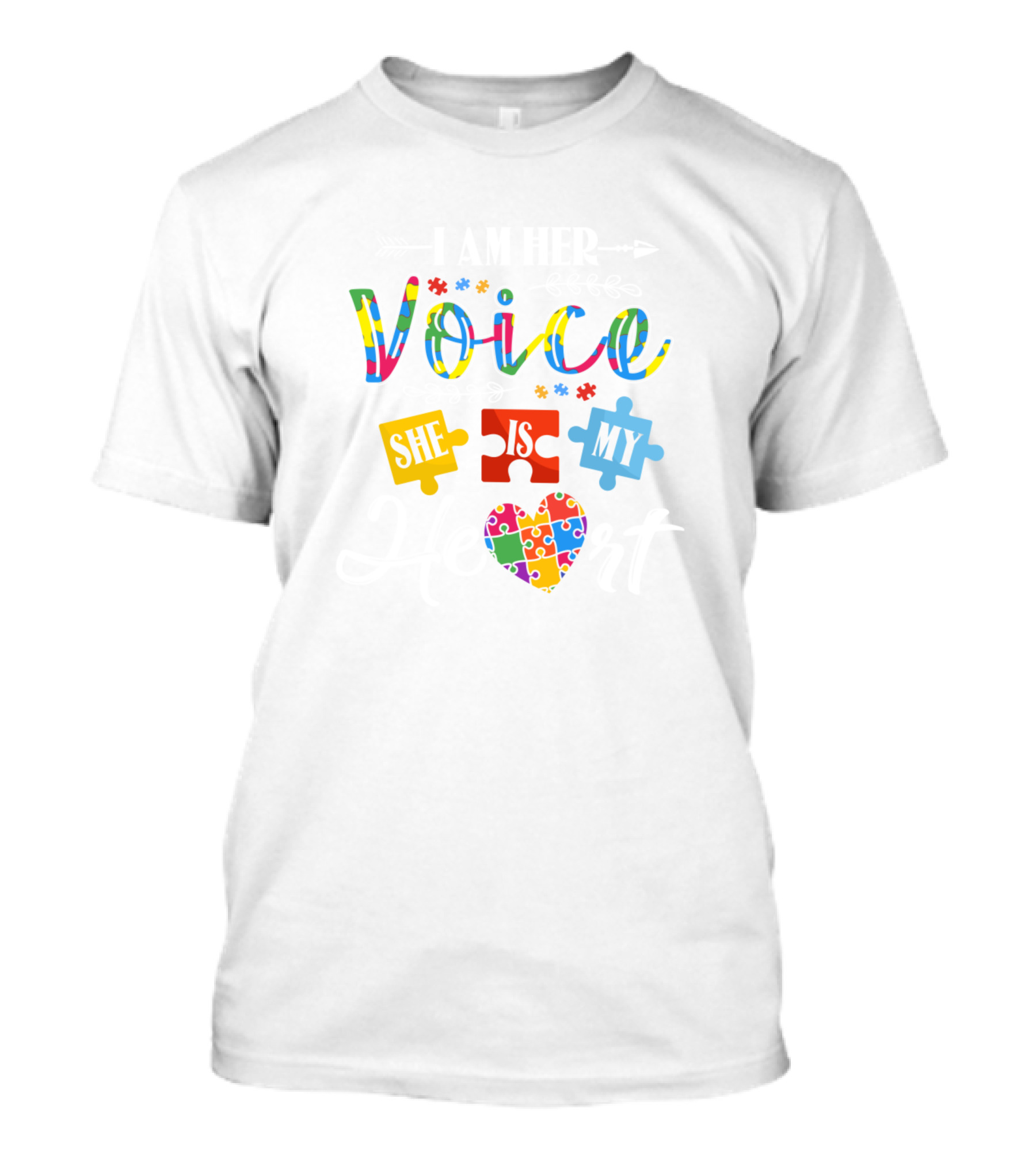 I Am Her Voice She Is My Heart Autism Awareness Puzzle Pieces Heart T-Shirt