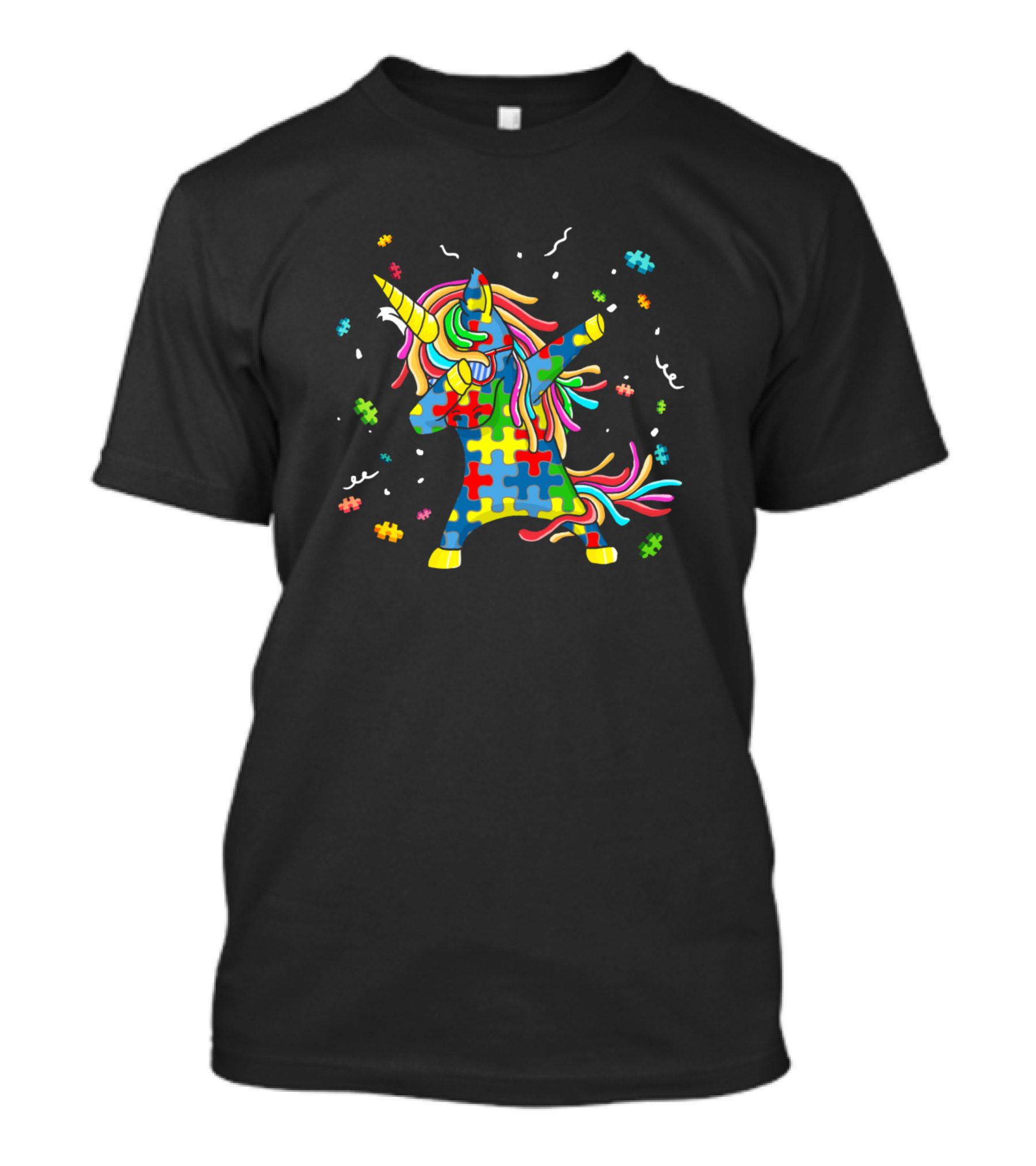 Autism Unicorn Dabbing Sunglasses Fun Dab Dance Puzzle T-Shirt