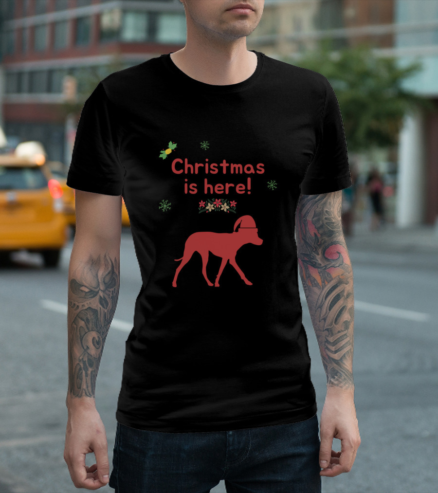 Christmas is Here Festive Labrador with Santa Hat and Snowflakes T-Shirt