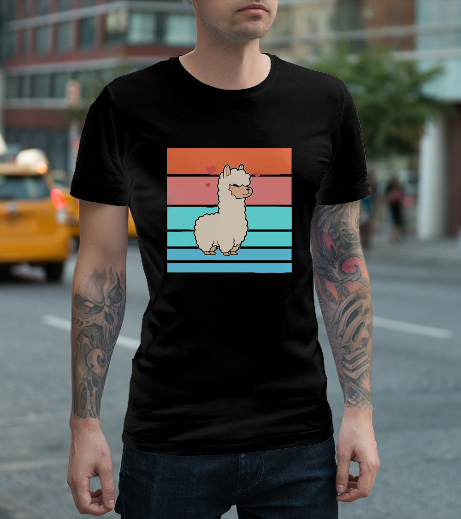 Colourful Alpaca Rainbow Hearts T-Shirt