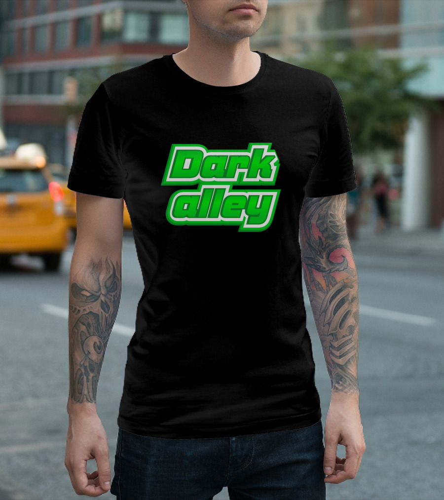 Dark Alley Neon Green Text T-Shirt