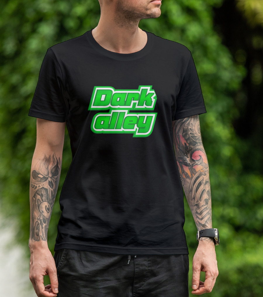 Dark Alley Neon Green Text T-Shirt