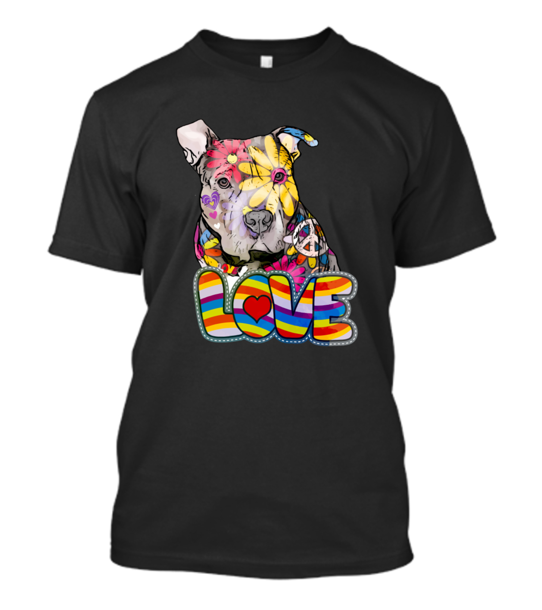 Dogs Peace Love And Pitbulls Colorful T-Shirt