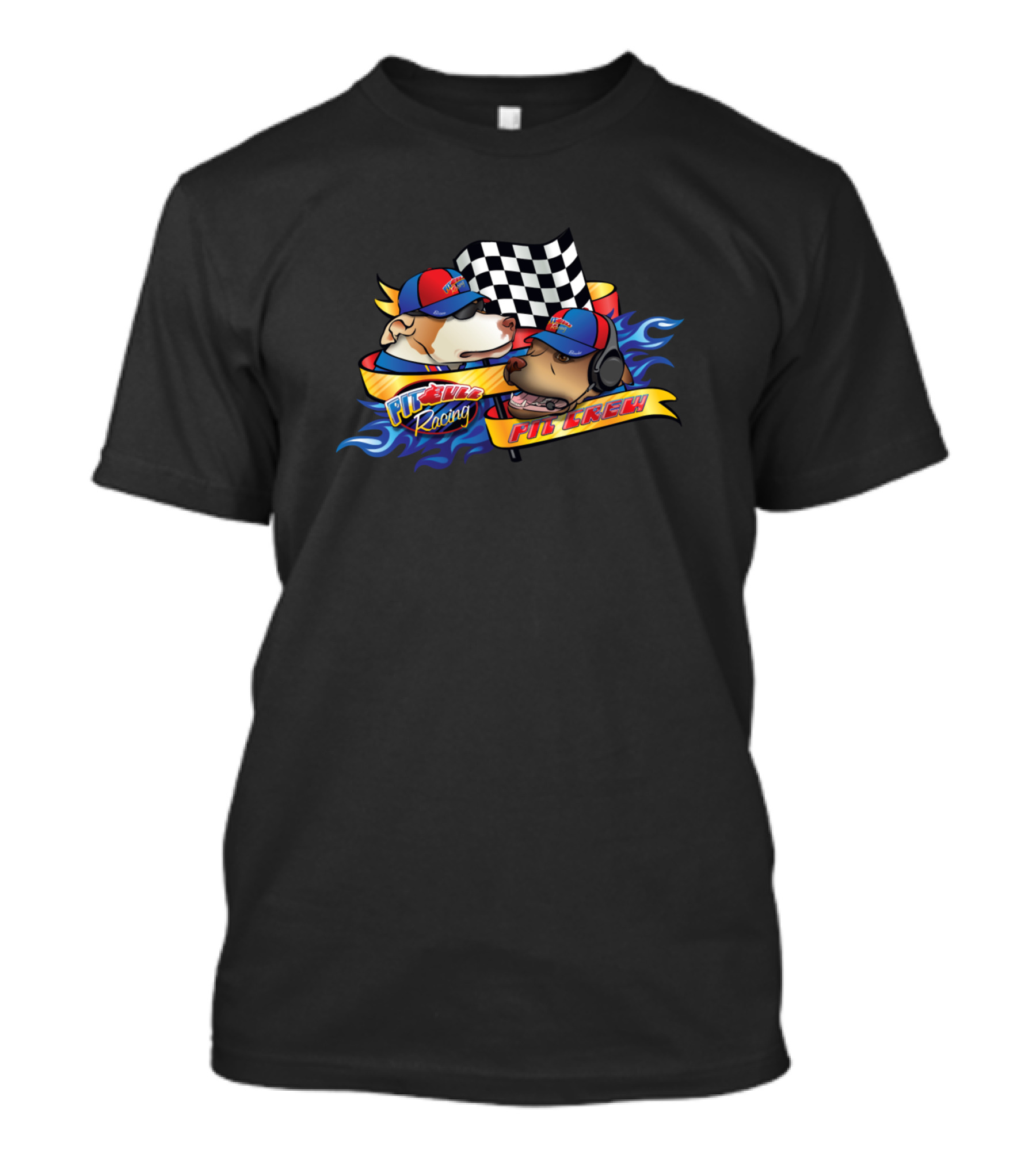 Pit Crew Racing Dogs Checkered Flag 95 T-Shirt