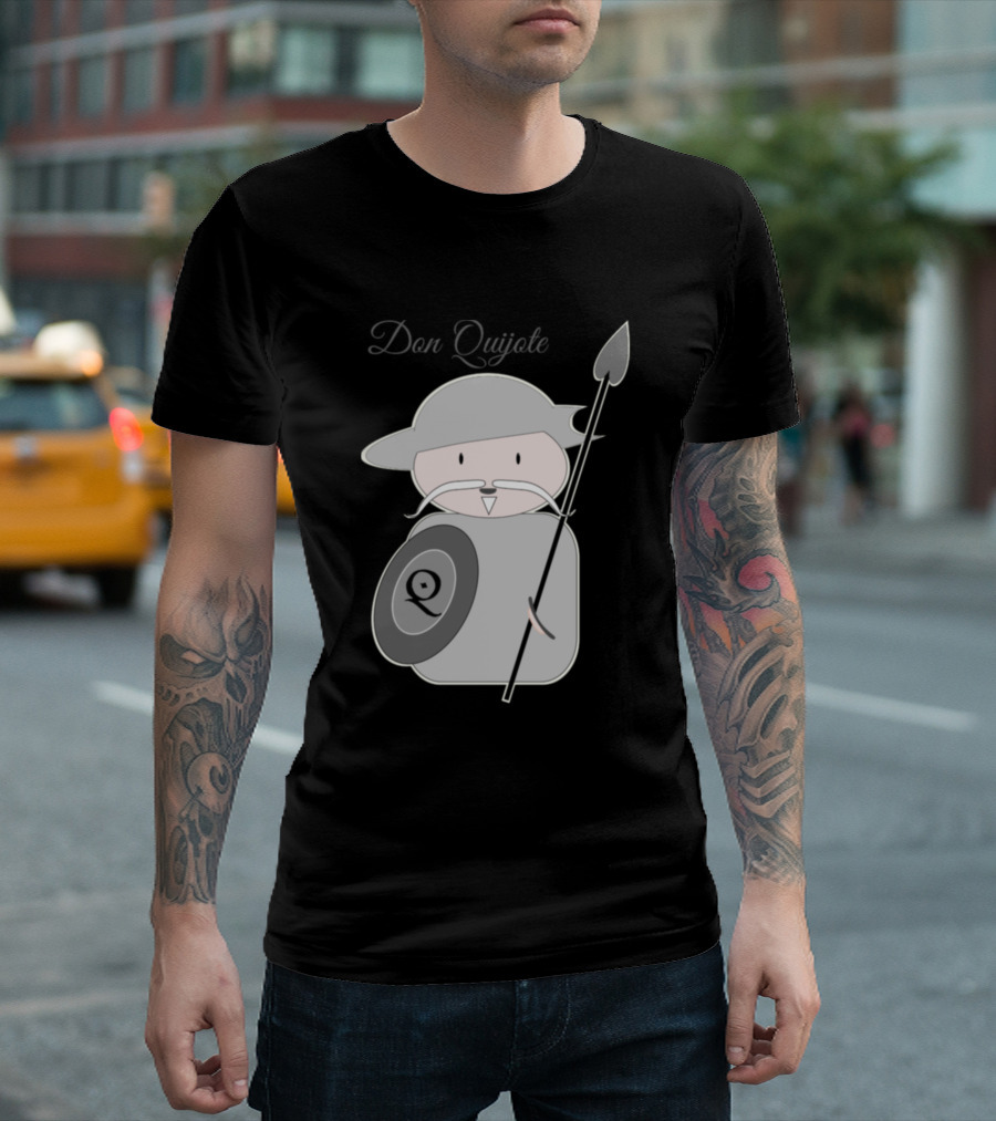Don Quijote Cartoon Character with Spear and Shield T-Shirt