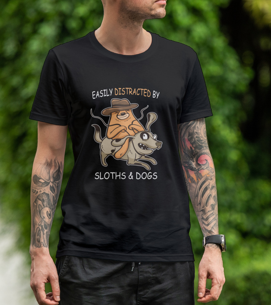 Easily Distracted By Sloths And Dogs Sloth Riding Dog T-Shirt