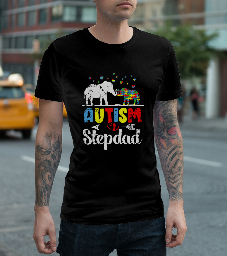 Elephant Autism Heart Puzzle Love Stepdad T-Shirt