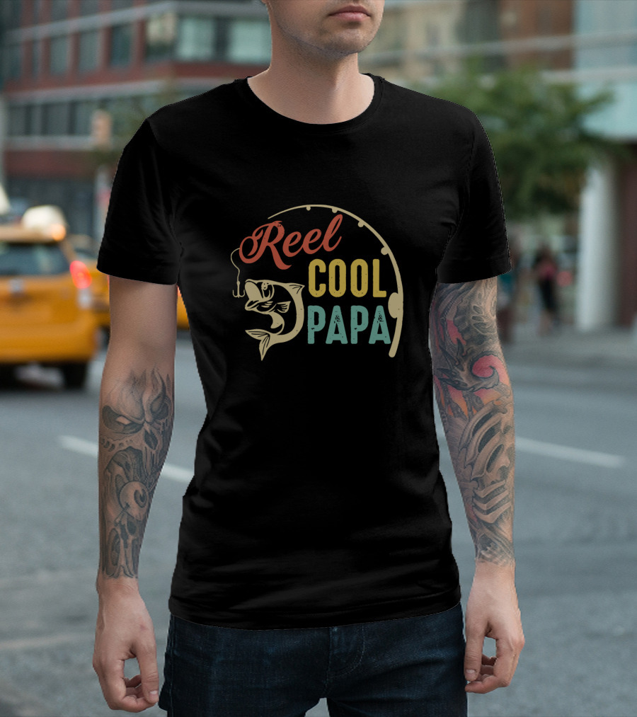 Fathers Day Fishing Reel Cool Papa Vintage T-Shirt