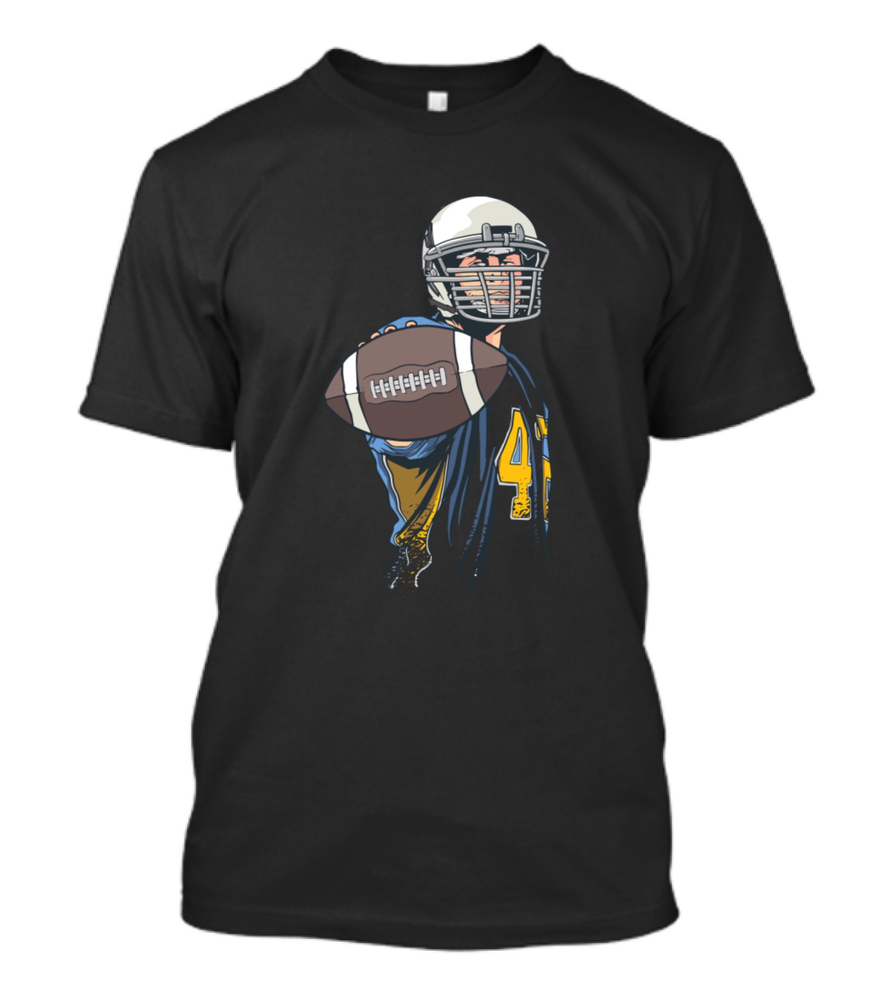 Football Player Holding Ball Wearing Number 43 Jersey Helmet T-Shirt