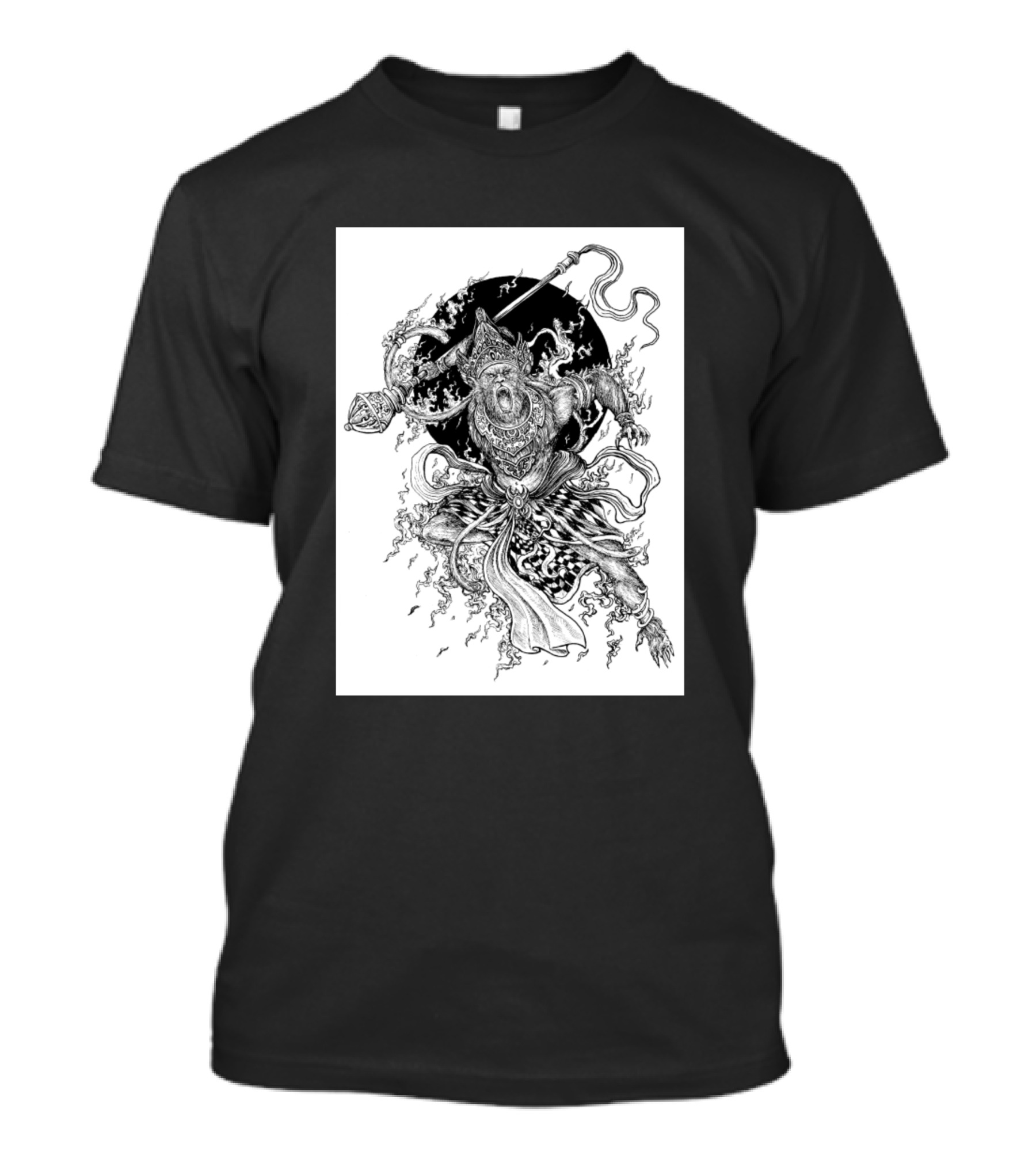 Hanuman Mythical Warrior With Mace And Flames T-Shirt