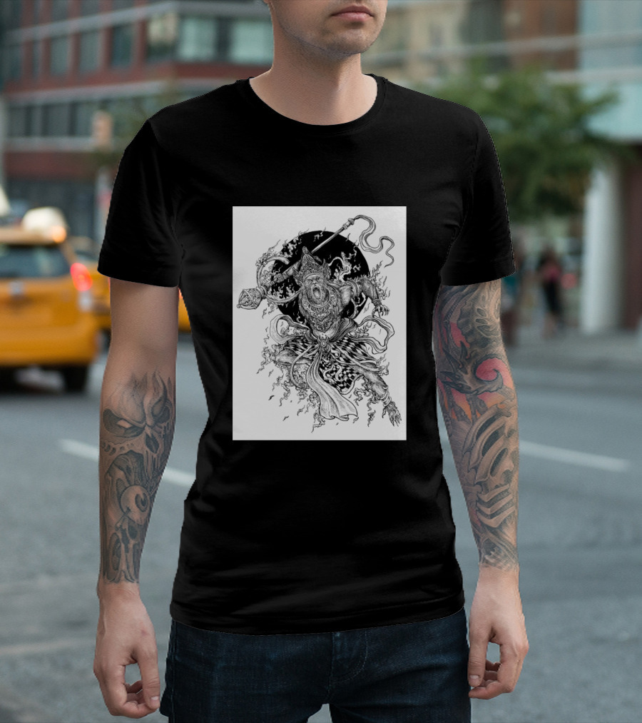 Hanuman Mythical Warrior With Mace And Flames T-Shirt