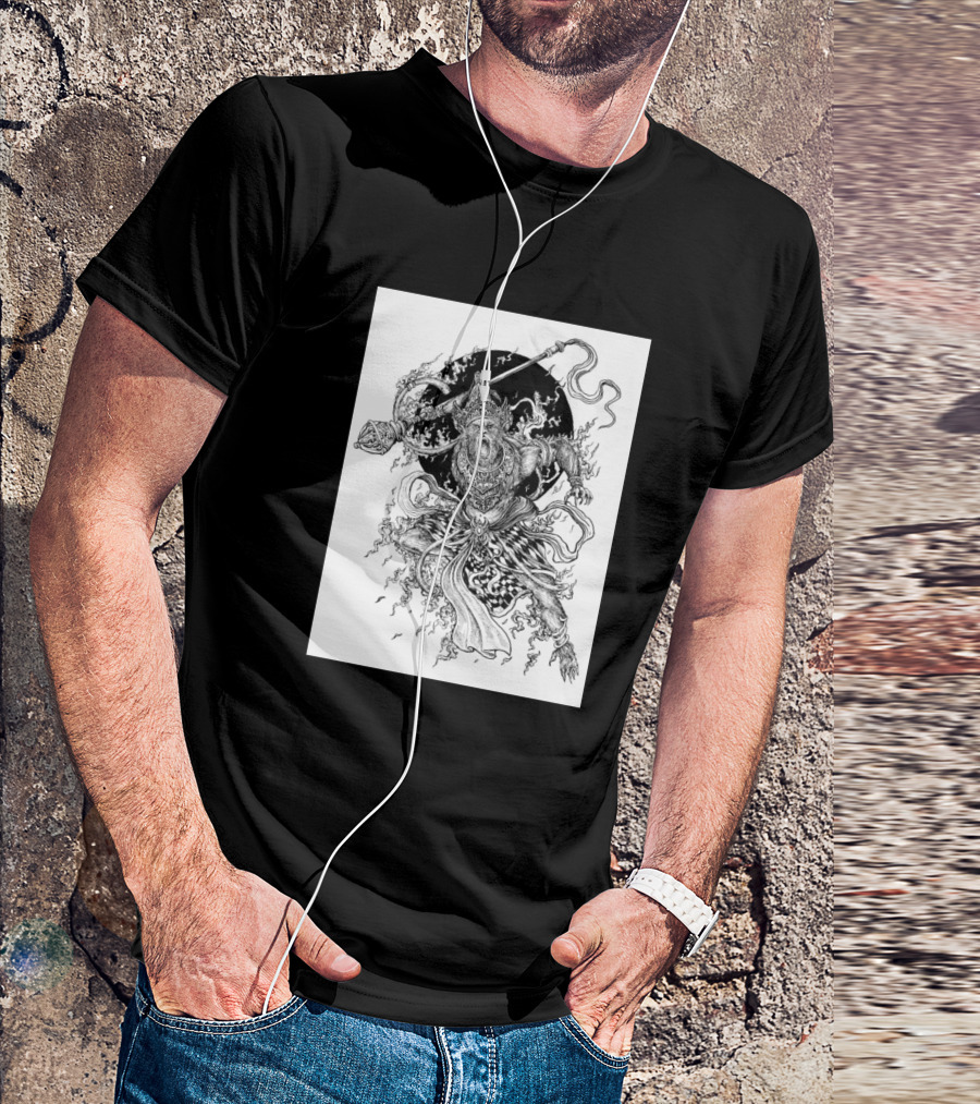 Hanuman Mythical Warrior With Mace And Flames T-Shirt