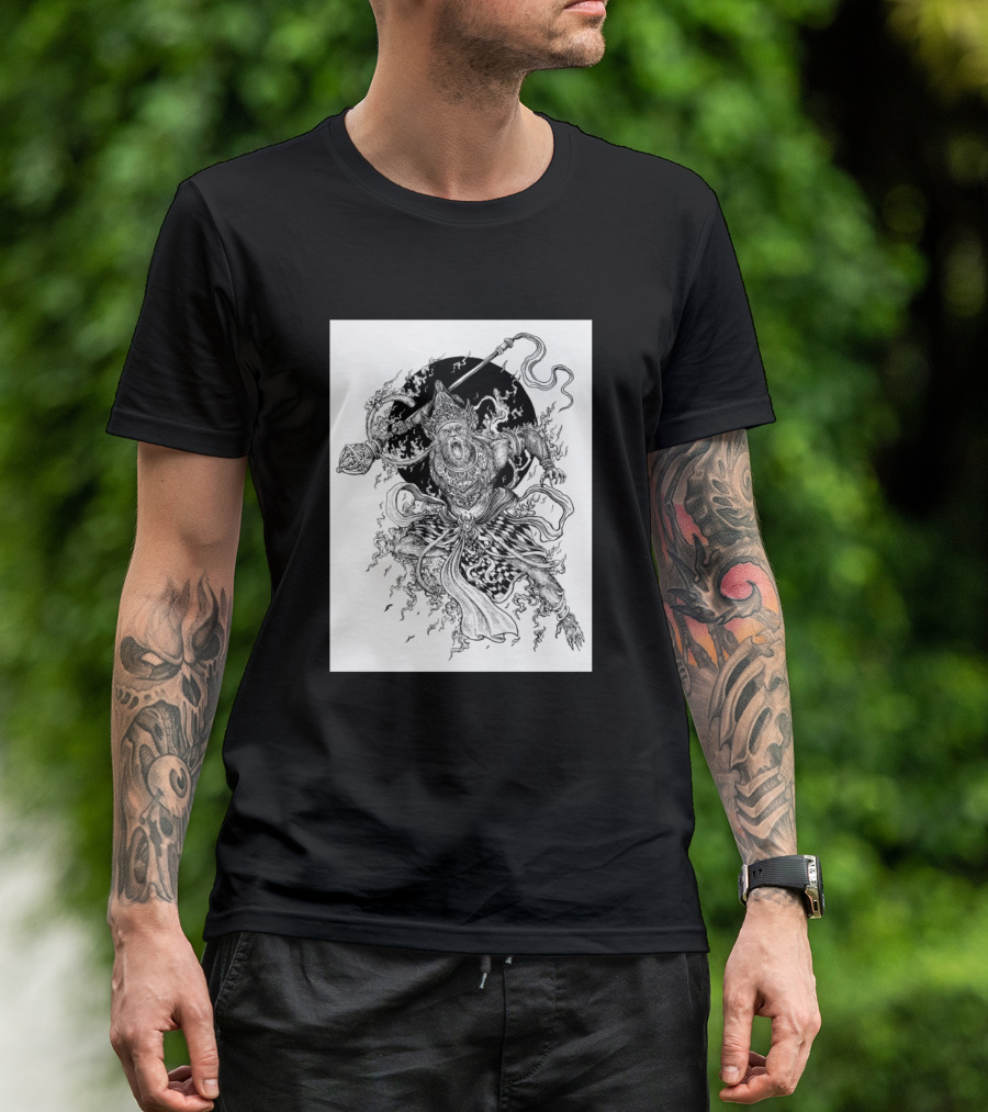 Hanuman Mythical Warrior With Mace And Flames T-Shirt