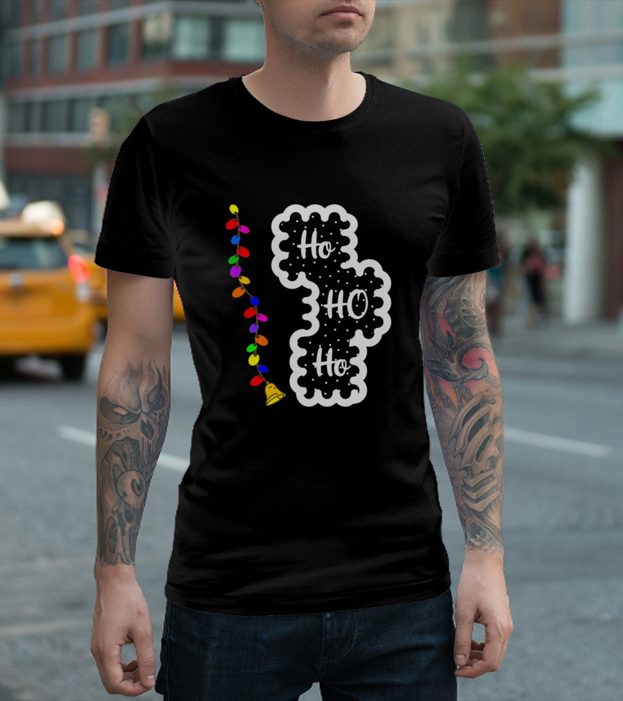 Ho Ho Ho Christmas Lights and Gingerbread Cookie with Bell T-Shirt