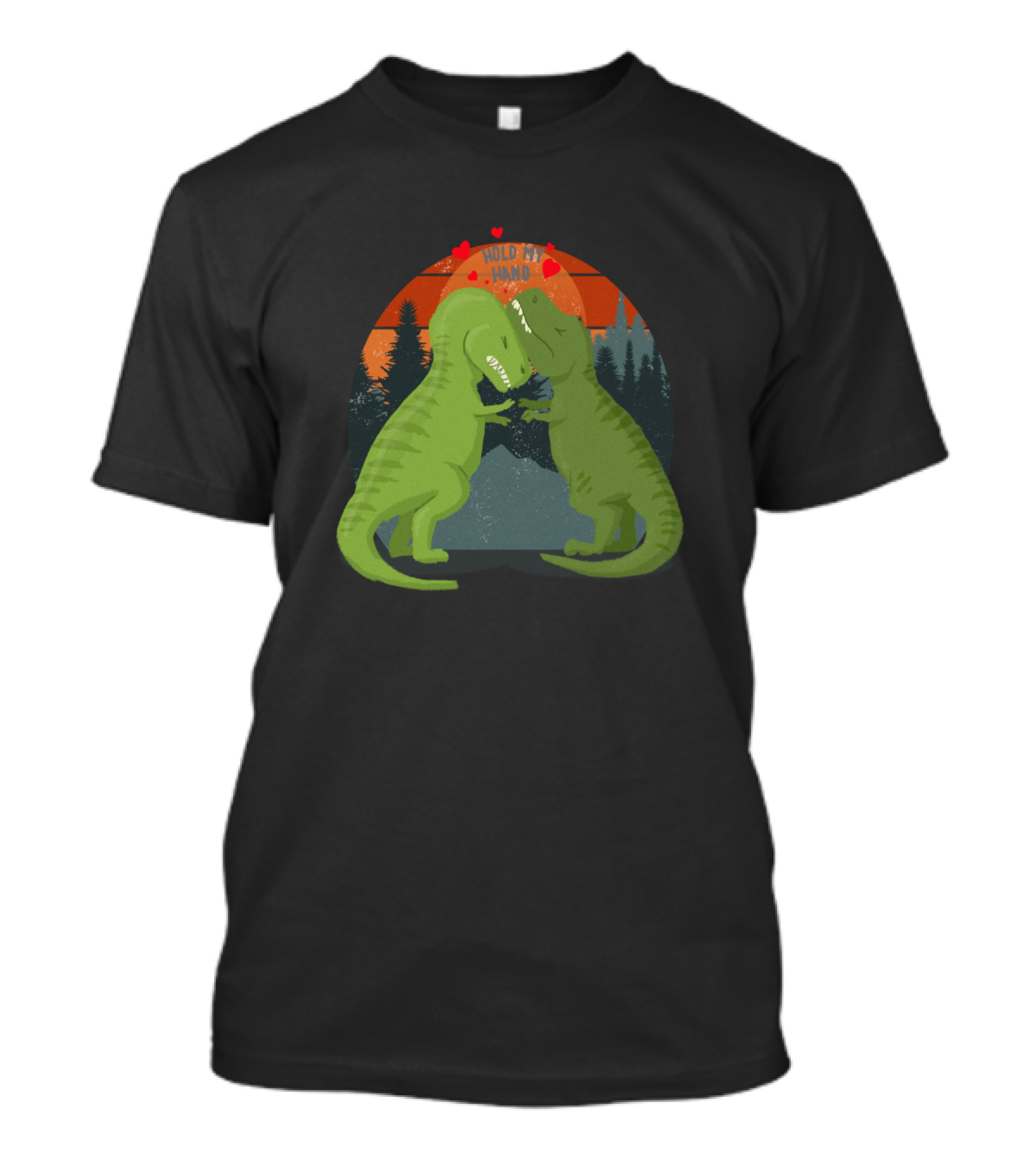 Hold My Hand Dino Forest Sunset T-Rex Love T-Shirt