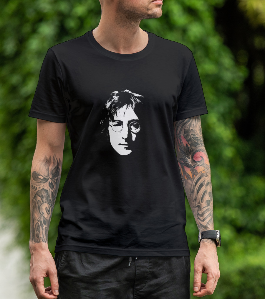John Lennon Black And White Face With Glasses T-Shirt