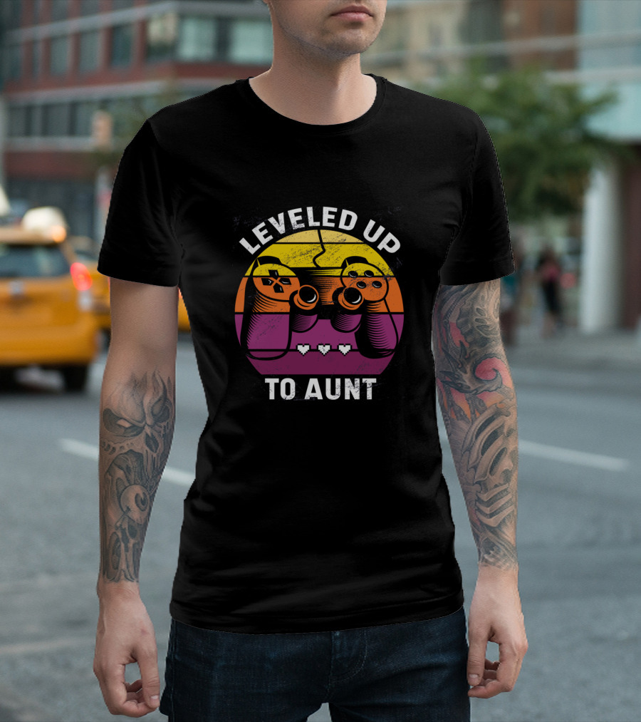 Leveled Up To Aunt Retro Game Controller Heart Life Bars T-Shirt