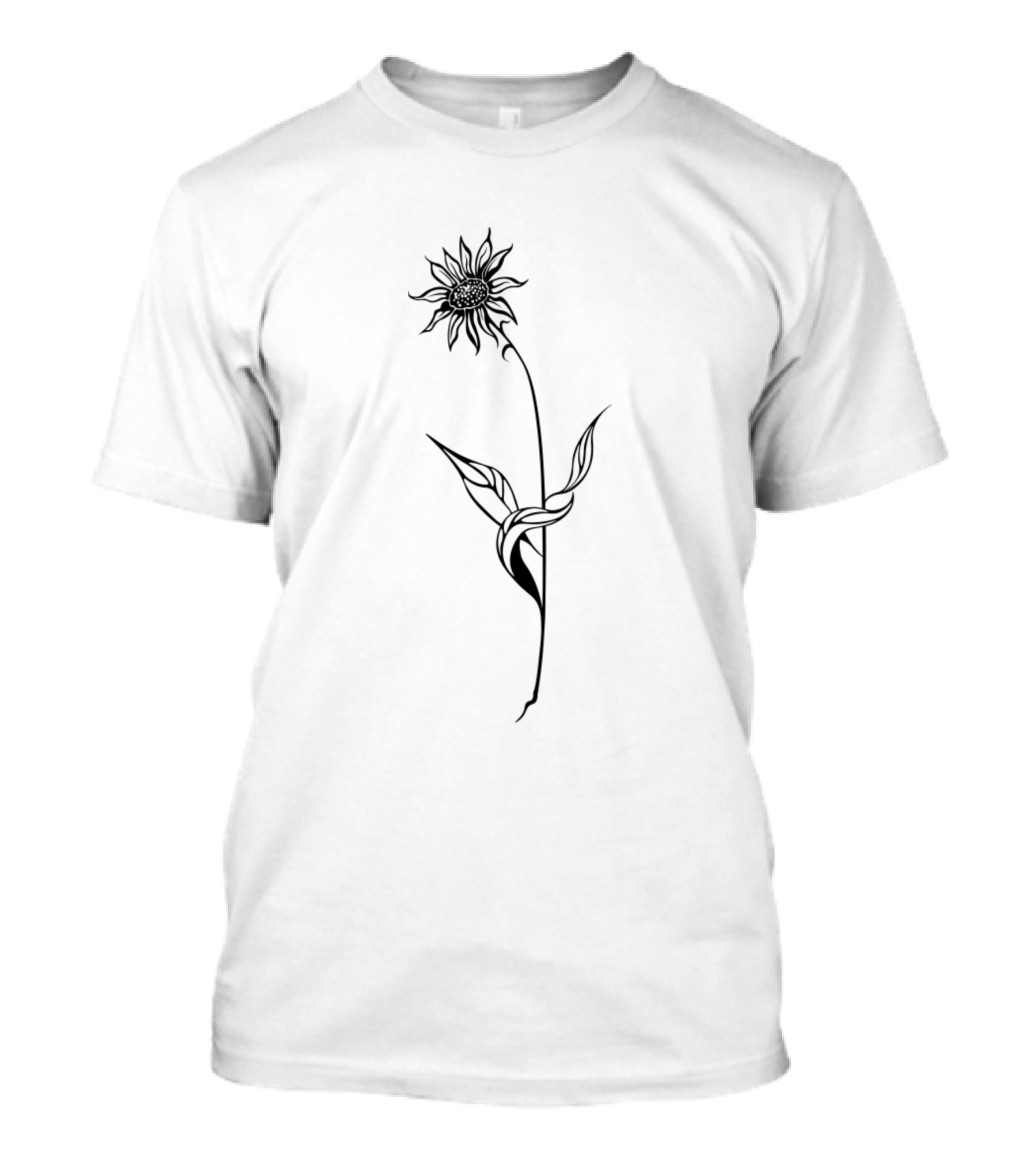 Black Line Art Flower Sunflower Stem T-Shirt