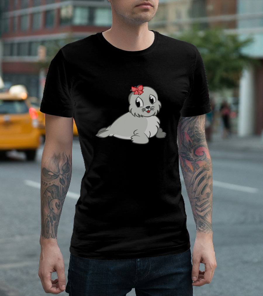 Lustiges Robbenbaby Mit Süßer Schleife Tolles T-Shirt