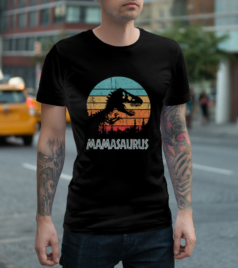Mamasaurus Rex Vintage Retro Dinosaur Sunset T-Shirt