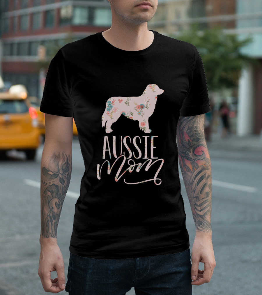 Floral Aussie Mom Silhouette For Mothers Day T-Shirt