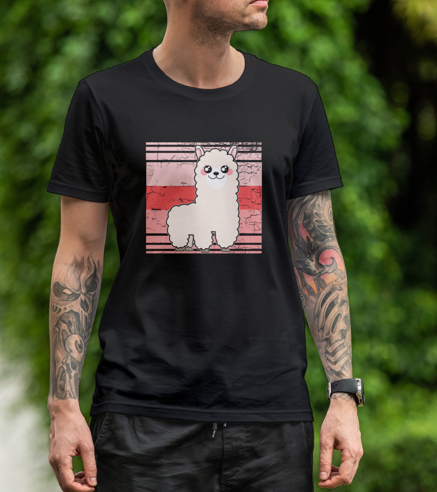 Pink Striped Alpaca Llama T-Shirt
