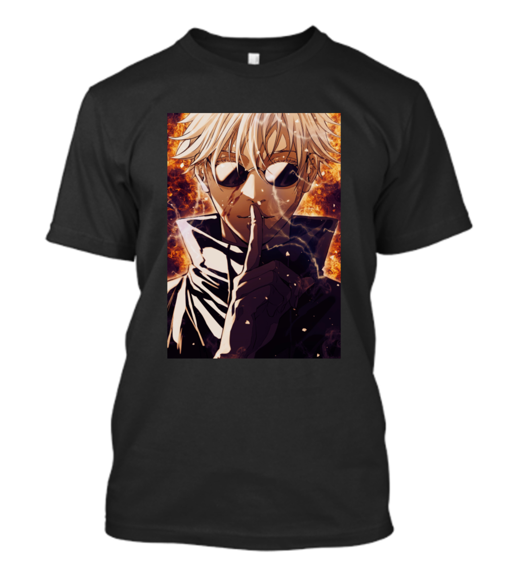 Satoru Gojou Anime Character With Fire Background T-Shirt