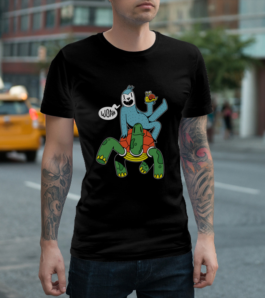 Woah Sloth Turtle Snail Piggyback Sluggish Animals Running T-Shirt