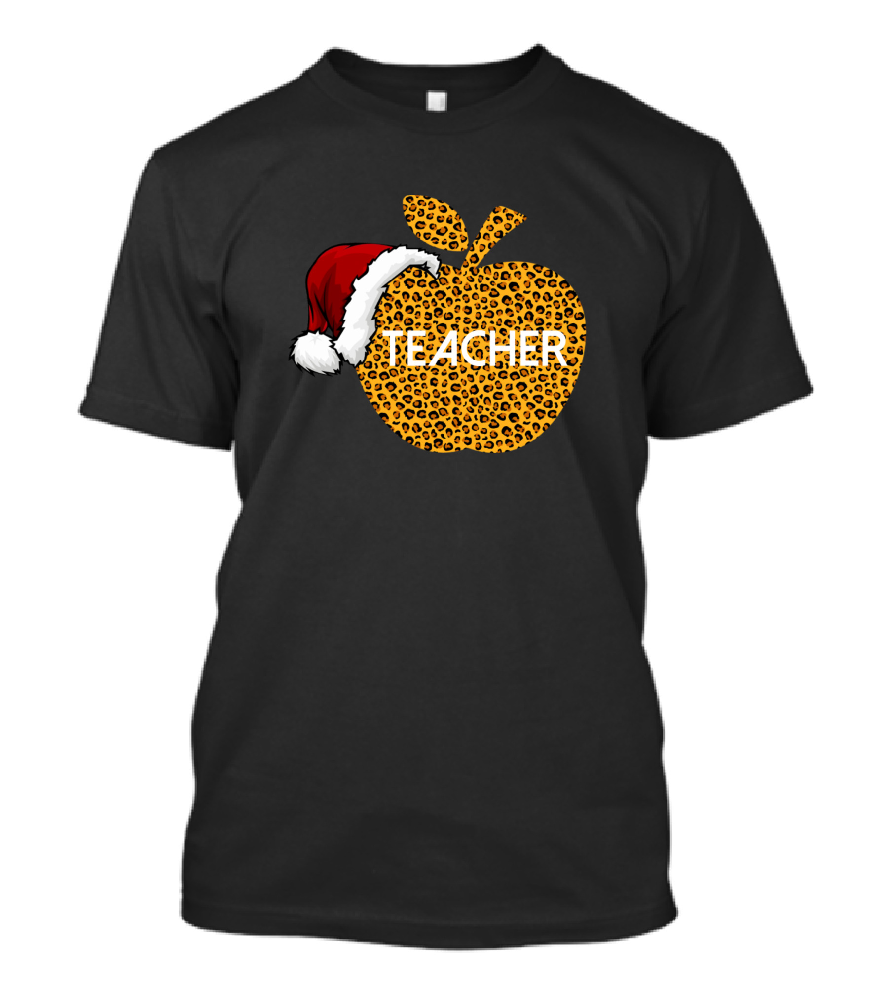Teacher Leopard Apple With Santa Hat T-Shirt