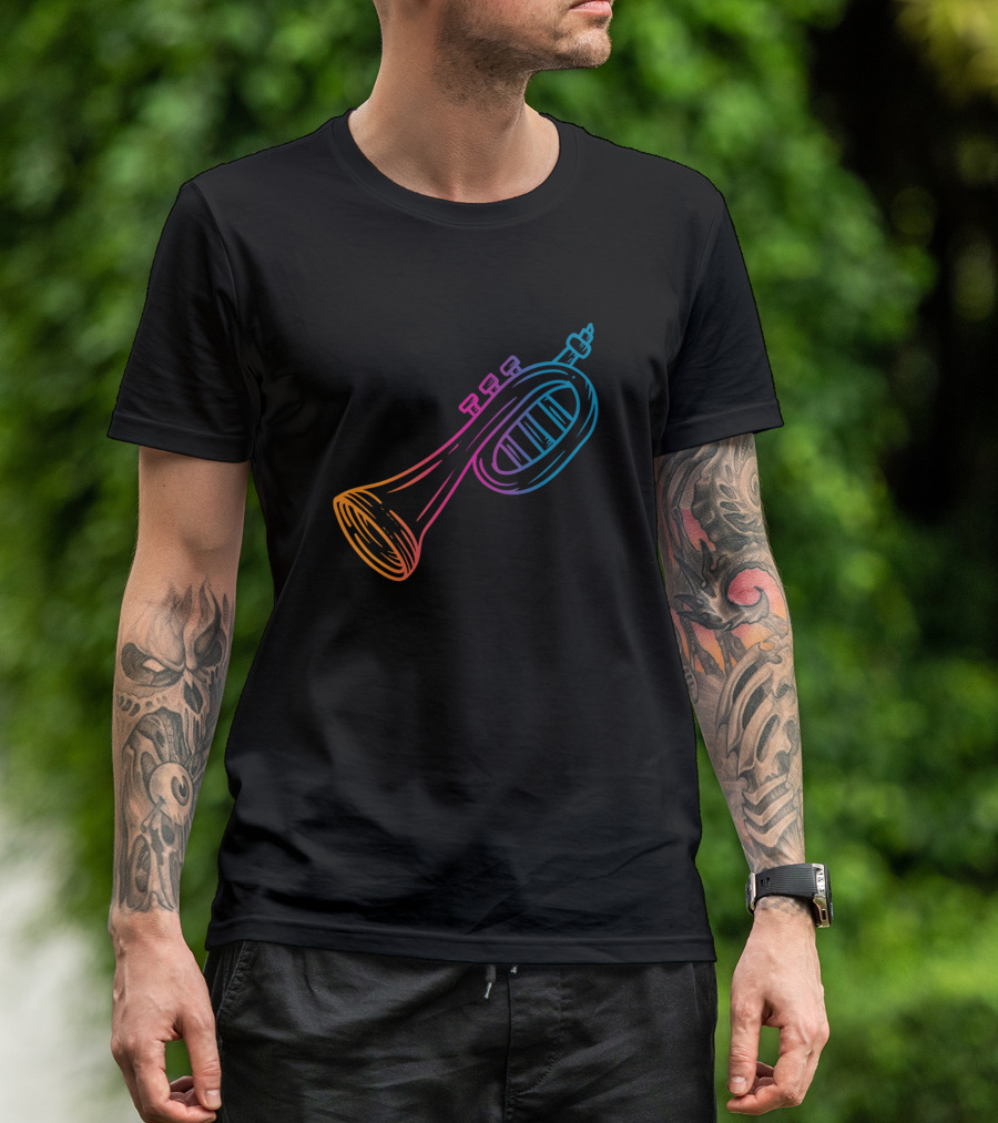 Colorful Neon Trumpet Sketch T-Shirt
