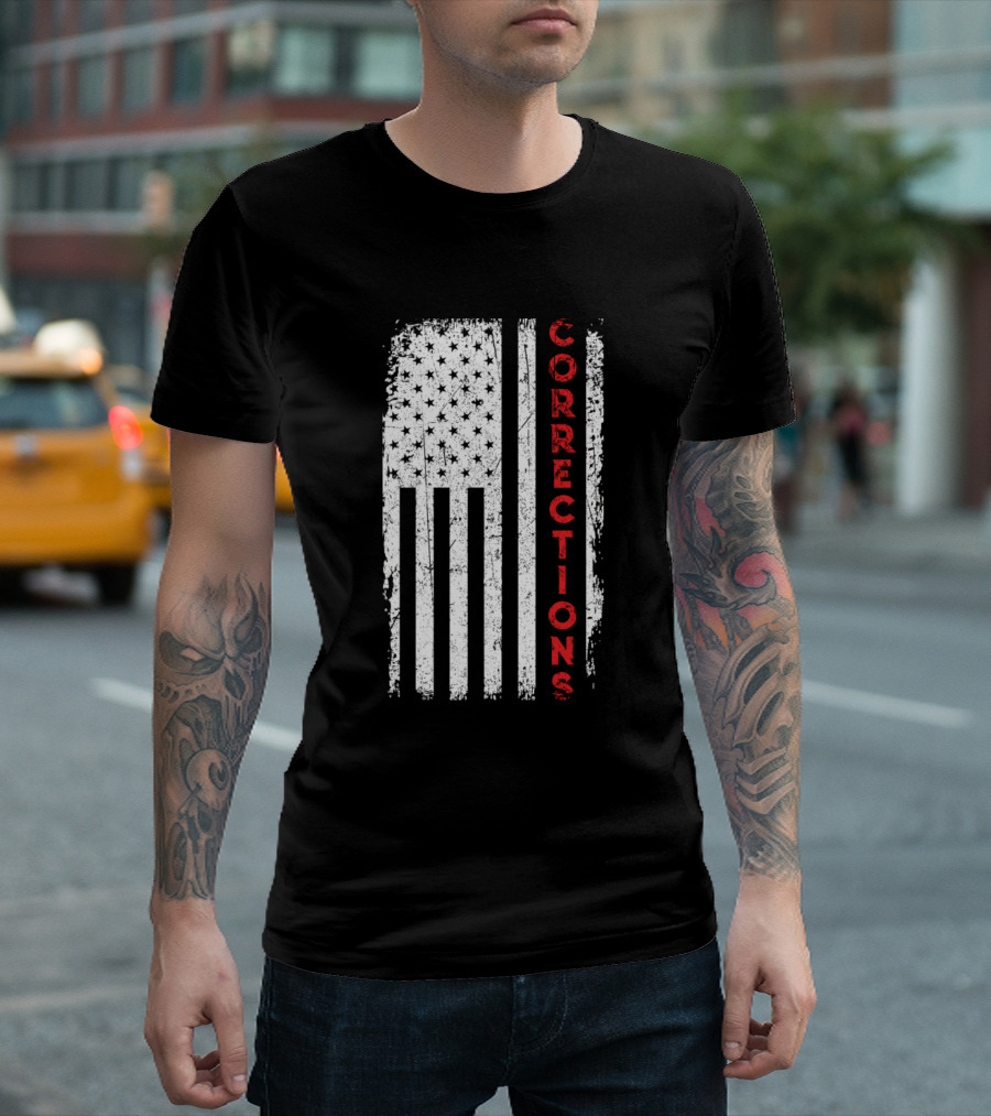 Corrections Officer USA Flag Vertical Distressed T-Shirt